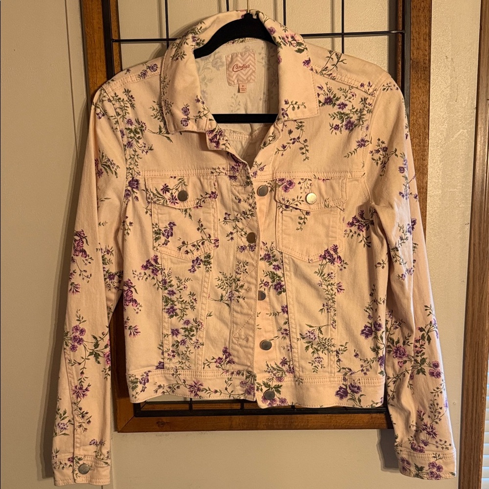 Candies Light Pink Floral Denim Jacket Size M